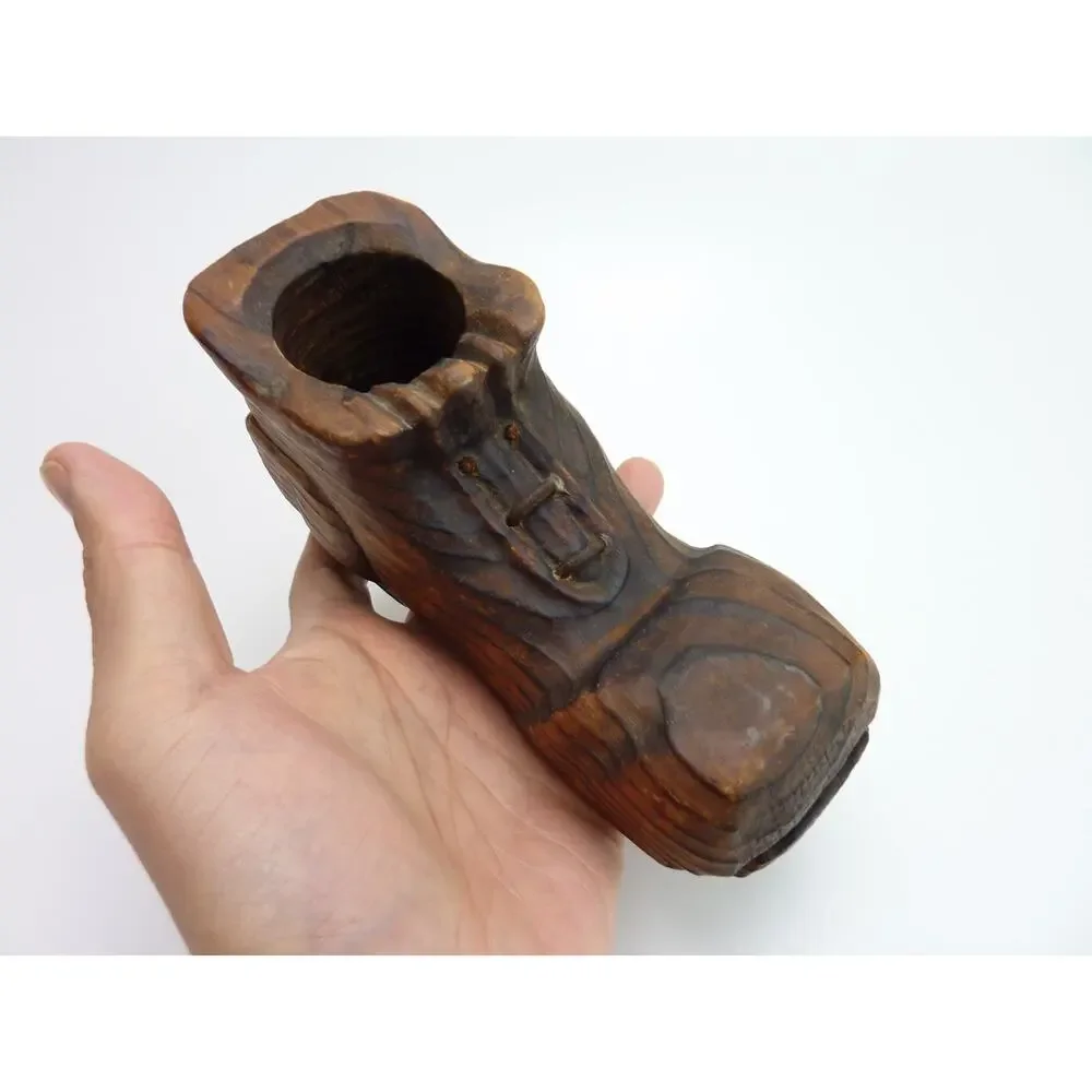 Vintage Handcrafted Wood Shoe/Boot Holds Glass Votive Candle